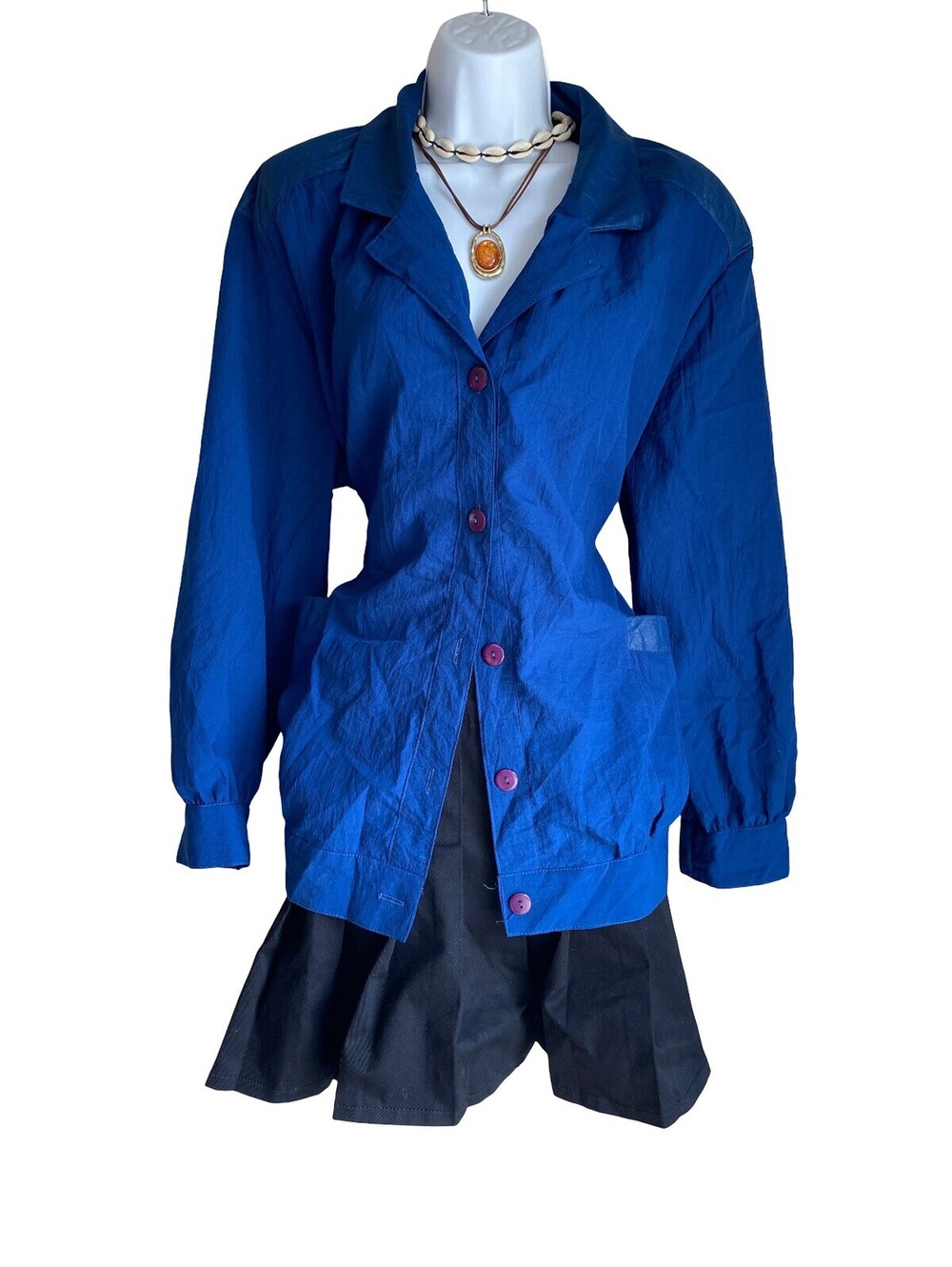 90s VTG Susan Christopher Women M Royal Blue Button Up Blouse Jacket Shacket USA